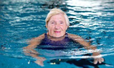 Elderly lady who searched ‘adult swimming lessons near me’ in pool